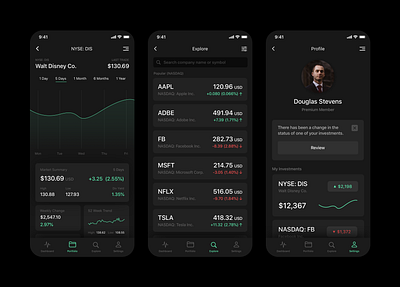 Investment App (Dark Theme) appdesign dark mode darktheme investing mobile stocks ui uichallenge ux