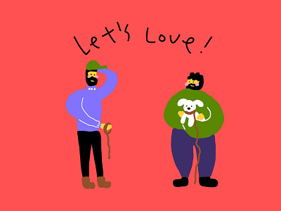 Let's LOVE! adorable character cute dog doodle drawing gaylove graphic illustration kawaii lgbtq