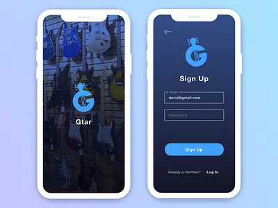 Sign up - Blue UI guitar shop illustrator signup sketch ui design