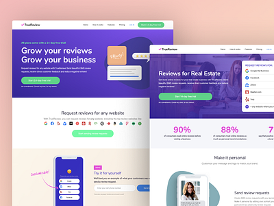 TrueReview Website Redesign landing page saas site truerview ui webflow website