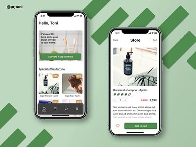 Vegan products e-commerce by Toni Pareja app branding dailyux dailyuxwriting design ecommerce ecommerce app ecommerce design ecommerce shop elegant flat mobile shampoo soap toothbrush ui ux uxwriting vegan webdesign