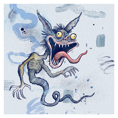 Blue Gremlin cartoon color colorful comic drawing energy fantasy illustration ink monster splatter watercolor