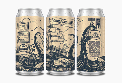 Course Ground Coffee IPA beer beer can branding cartoon coffee handlettering hops illustration ipa island kraken label octopus packaging palm pirate ship tattoo