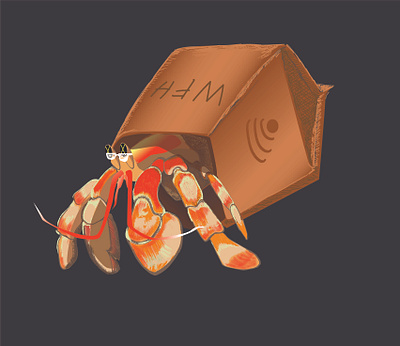 Crab-Worker abstract animal animals beach cardboard corona covid 19 crab design fauna from hermitt home ilustration mess new quarantine ui vector work