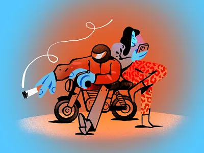 The Bike Illustration bad guys bike biker bright colors character character design cigarette cool girl illustration ipad ipadpro procreate zajno