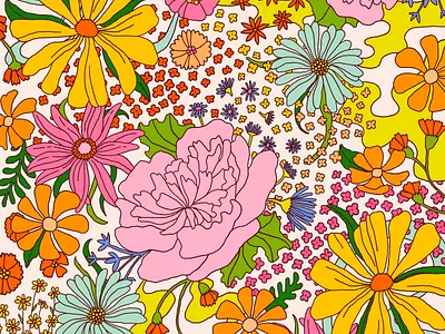 bright florals colorful creative design design fabric design floral flower flowers illustration pattern pattern design procreate retro wallpaper