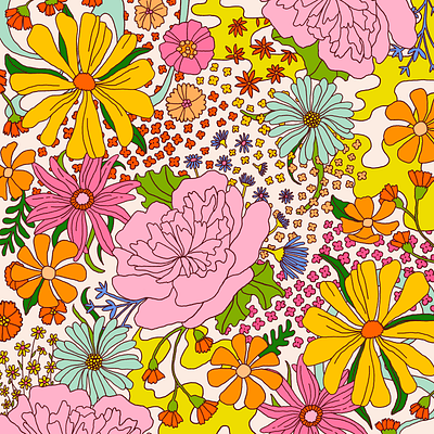 bright florals colorful creative design design fabric design floral flower flowers illustration pattern pattern design procreate retro wallpaper