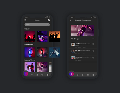 Dance App Dark UI Concept app branding design flat graphic design minimal typography ui ux