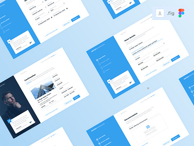 Listing creation blue card clean collage creation design download interface investing investments listing minimal onboarding process quote real estate stepper ui uiux ux