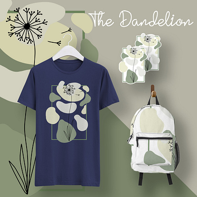 The Dandelion | Digital Design Product Mockup bag concept art dandelion design floral flower flowers geometric green illustration lineart minimal mockup mockup psd modern neutral shirt soft stickers