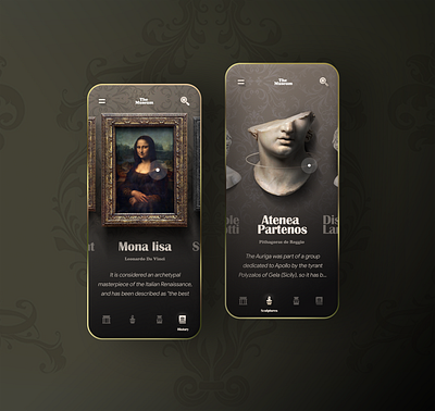 Virtual museum app concept art baroque golden illustration minimal mobile monalisa museum museums uidesign