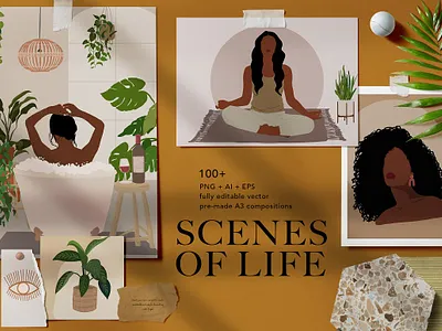 Scenes of Life -Create Your Wall Art background color colorful create creative creative design design diy elements furniture illustraion illustration life lifestyle lifestyle illustration poster posters vector wall wall art women