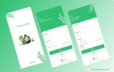 Plants Valley agriculture app design figmadesign geeksinux illustration illustrations muhammad nawaz rizvi plants app signup screen splashscreen uiux ux