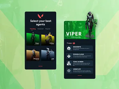 viper by rohan app design game design illustration minimal mobile app design mobile ui ui uidesign valorant viper
