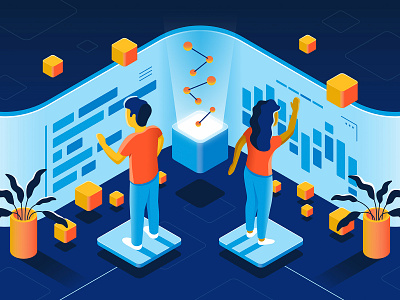 Data Science in Action chart data graph illustration isometric man people plants science tech technology visualization woman