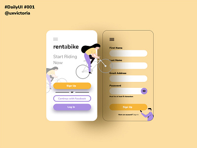 Daily UI :: 001 - Sign Up bike challenge dailyux mobile ui ux