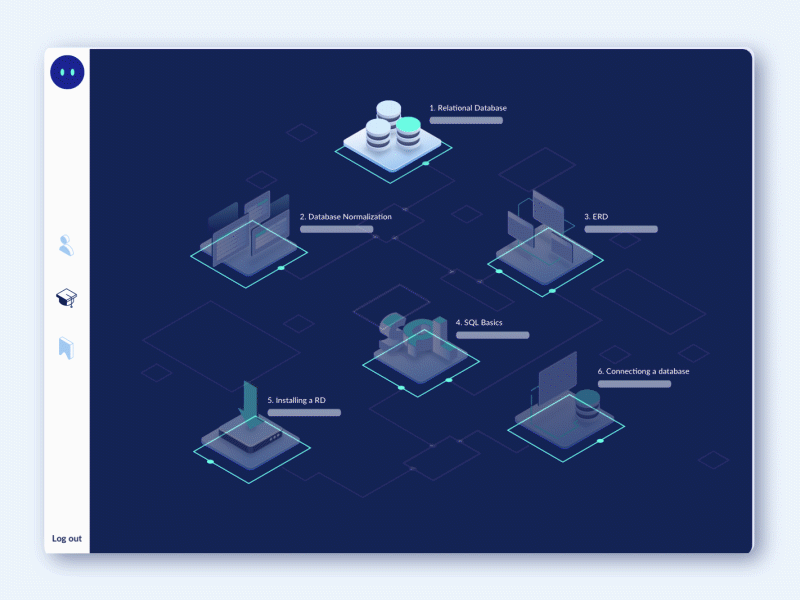 E-Learning Tool - Database technology animation app course dahsboard database elearning flatdesign gsap illustration isometric it motion platform svg technology tool transition ui