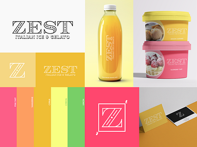 Zest Italian Ice & Gelato beverage brand branding color concept contemporary design drink font gelato ice cream italian logo design packaging design pink print product