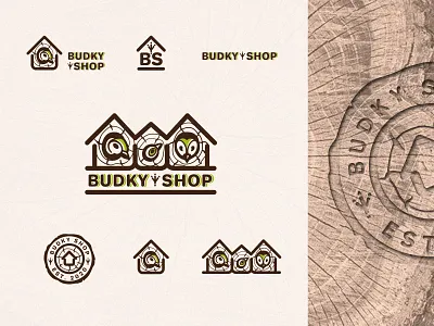 Budky shop bird bird logo birdhouse brown graphic design green logo logo design ptačí budka ptačí budky wood