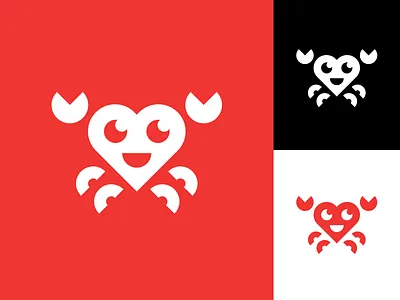 Geometric Happy Crab Heart Logo bite circle crab design fun funny geometric geomtery happy heart logo logos shape shapes smile smiling square teeth trianlge white