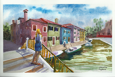 Piazza Baldassarre Galuppi boats drawing google maps illustration italy painting ships urban urban planning urban sketching veneza water watercolor watercolor illustration watercolor painting watercolour woman