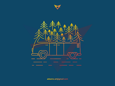 Campertree campervan camping illustration line art lineart logo minimalist monoline outdoor sticker design tshirt design van vector