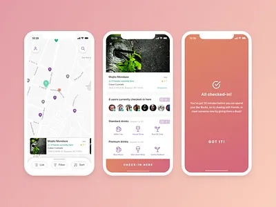 Bar Bucks app bars check in drinks friends ios product ui ux
