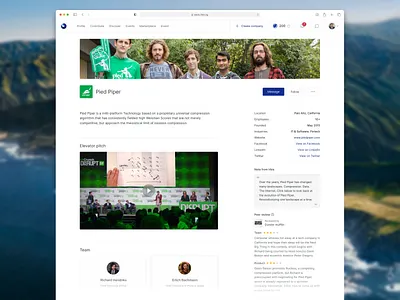 Company profile company profile layout minimal pied piper profile ui ux