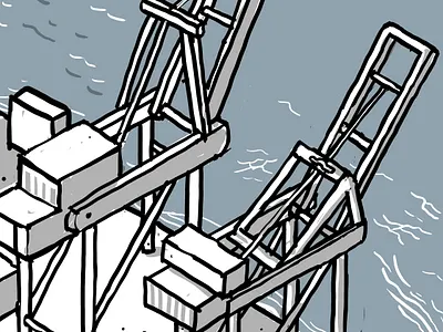 Port of Oakland architecture building digital drawing illustration isometric isometric illustration line mural people wacom