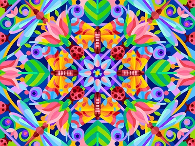 Kaleidoscope art artwork butterfly colorbook coloringbook digital dragonfly flat flower game graphicdesign illustration kaleidoscope pattern vector