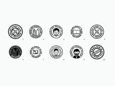 Logo Explore badge branding circle diary english illustration japanese kanji lockup logo pen pencil person