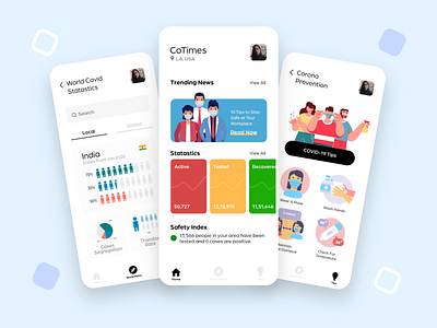 Social Distancing Application for COVID-19 adobe xd chart clean creative corona virus covid 19 design flat illustration mask minimal mobile app social specindia statistics tips tracker ui ux world