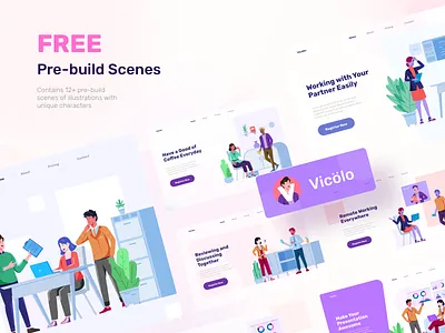 Vicolo - Fully Customize Illustrations Kit app app design branding charater design dashboard design environment design illustration illustrations kit landing page scenes sketchapp symbol ui ui ux ui design ux design vector web design website