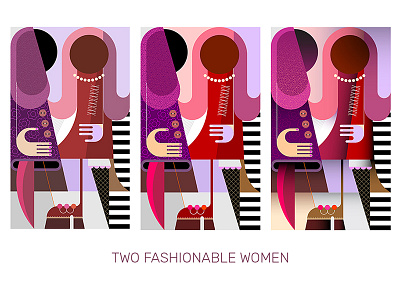 Two Fashionable Women art artwork beautiful colored faceless fashion fashionable girl graphic head illustration modern people portrait retro stylish talking two vector women