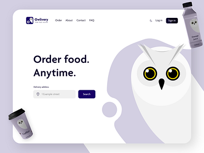 Food Delivery Company UI/UX Concept | Owlivery v.2 3d model brand concept design food app food delivery illustration logo minimal negative space owl package design package mockup product product design ui ux web website website design