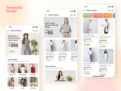 Fashion Wanita Homepage - Tokopedia apps card category page e commerce exploration fashion app fashion woman ios iphone x landing page marketplace minimalist mobile product card tab tokopedia ui ux