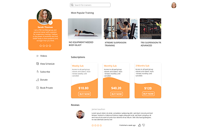 Fitness trainer profile web coaching fitness center gympage profile page ui website design