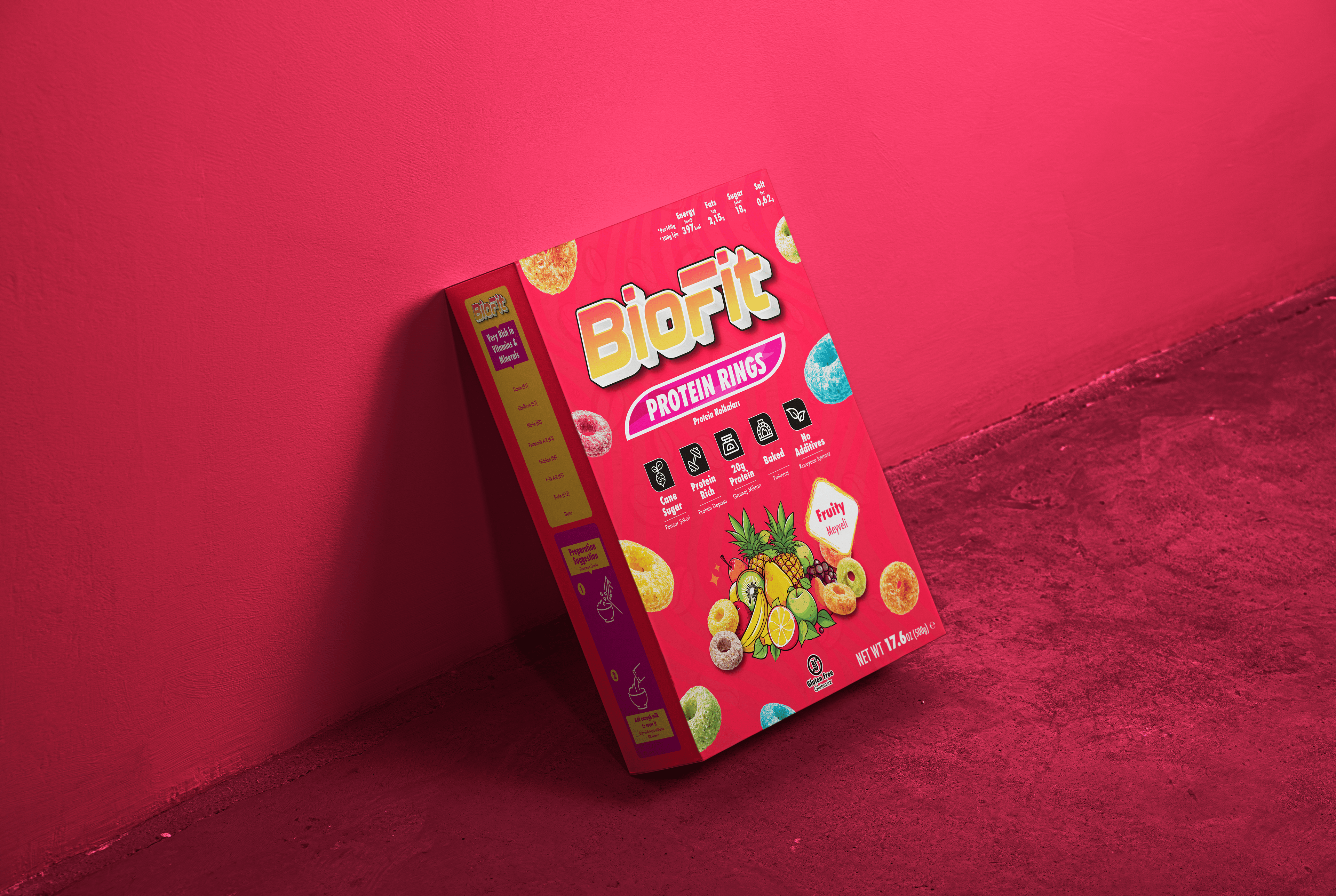 Canbis Food Biofit Fruity Corn Flakes Packaging Design ambalage ambalage design box box design brand brand design branding branding design cereal cereal packaging design graphic graphic design illustration logo logo design pack package packaging packaging design