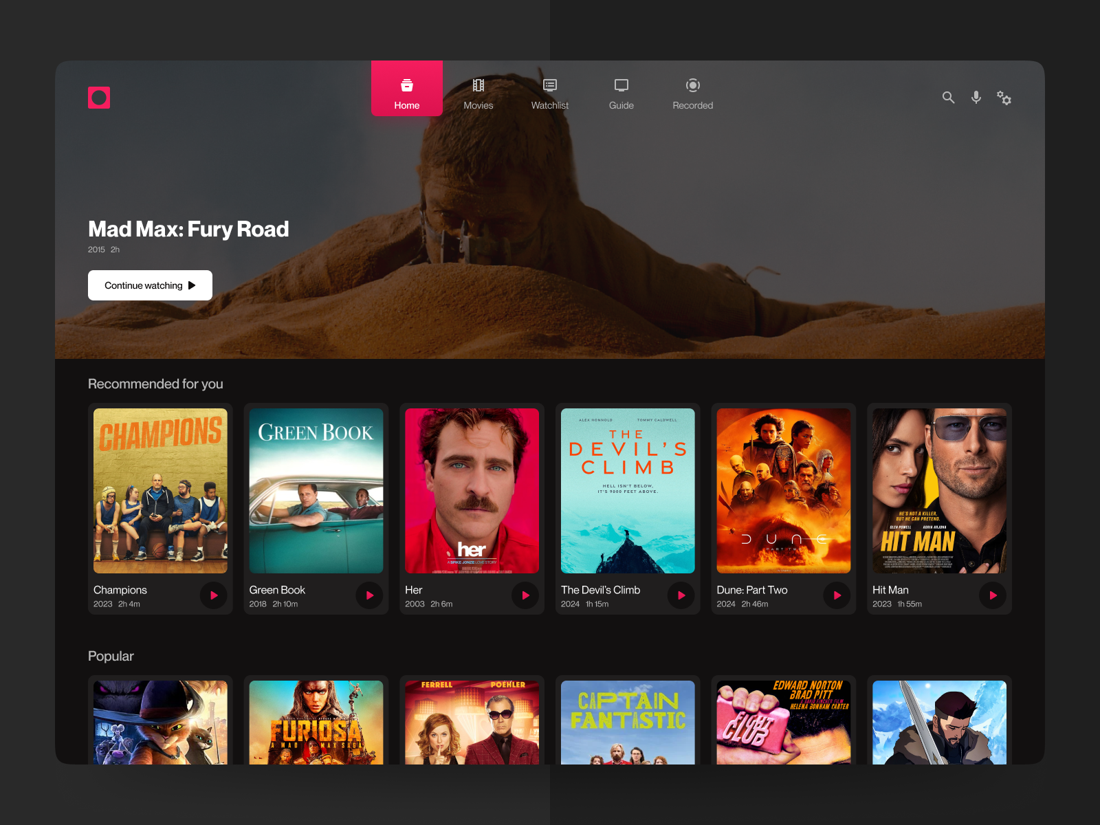 Streaming Platform For Movies 4k cinema freelance inspiration layout mad max movie platform player saas streaming ui ui design uiux user experience user interface ux ux design web design webapp