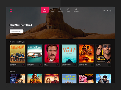 Streaming Platform For Movies 4k cinema freelance inspiration layout mad max movie platform player saas streaming ui ui design uiux user experience user interface ux ux design web design webapp