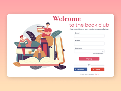 Book club - Sign up page books design sign up signup page ui ux web