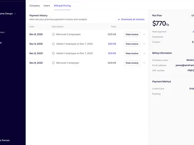 Plans and Billing design icons interface sass sass app ui user experience user interface ux web app