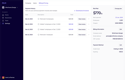 Plans and Billing design icons interface sass sass app ui user experience user interface ux web app