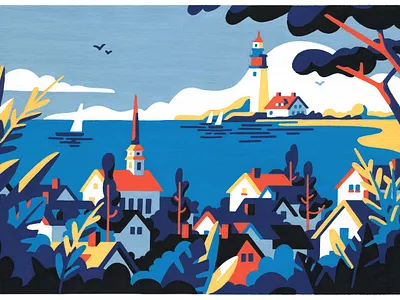 Summer (crop) art artist editorial freelancer illustration illustrator landscape nature new england painting posca postcard usa