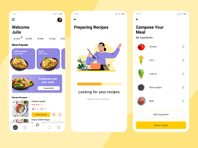 Cooking App food app ui illustration landign page ui vector