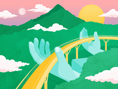 Golden Bridge - Vietnam adventure architecture bridge clouds colour golden hands illustration illustrator light moon mountain nature shadow sky sun sunset texture travel vector