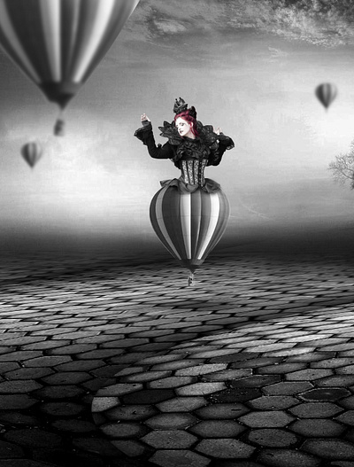 lady baloon compositing illustration manipulations photoshop