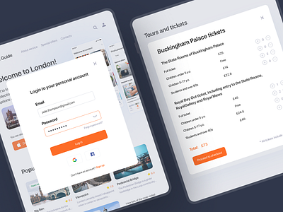 Modular windows on tablet adaptive booking interface log in login form modular design modular windows pop up pop up design popup service tablet tablet design travel ui design ux design web web design website website design