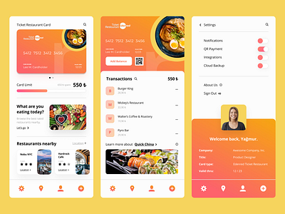 Ticket Restaurant Card - Light UI app app design app ui art branding card app credit card design food icon illustration minimal mobile app mobile app design restaurant app resturant ui uidesign ux vector