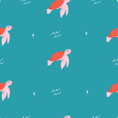 Seaturtle Seamless pattern animal artwork green illustraion illustrator ocean pattern pink red repeat sea seamless seaturtle swim teal turtle water waterfall
